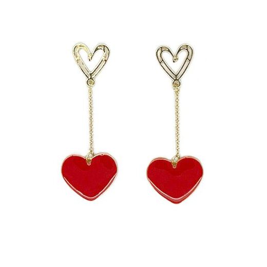 Enamel red heart drop earrings